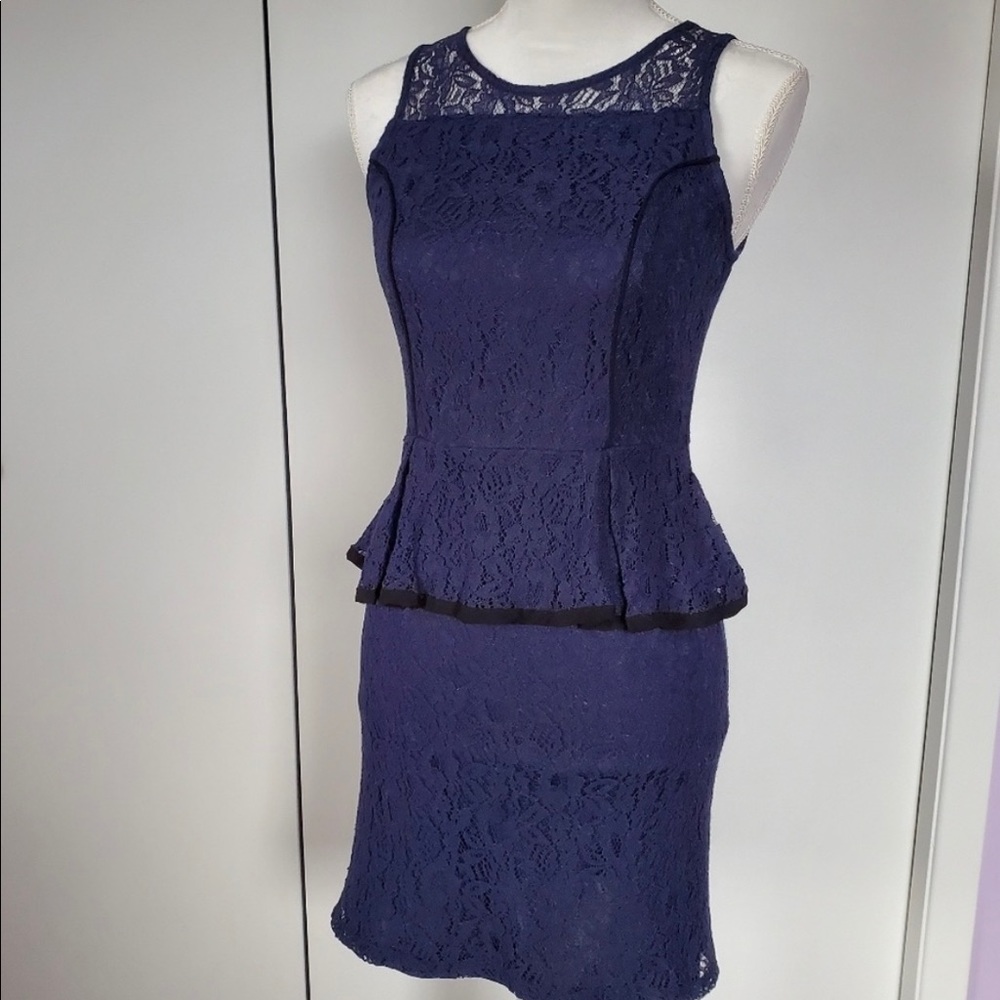 (2 for $20) Xhiliration Navy Blue Lace Peplum dress- EUC